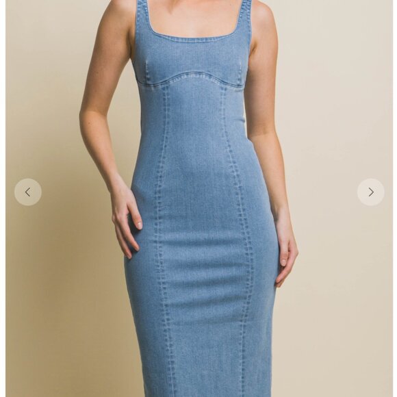 288.Slit Back Denim Dress With Spaghetti Strap - Picture 3 of 3